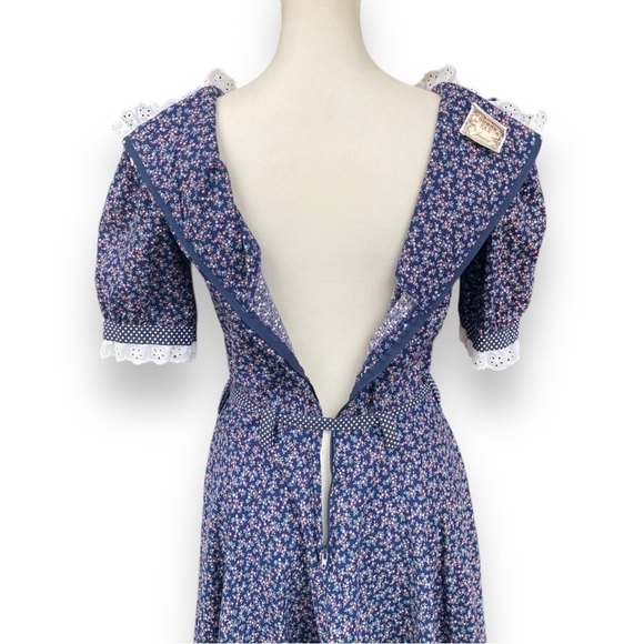 GUNNE SAX Vintage Jessica McClintock Navy Blue Floral Print Prairie Dress - Picture 12 of 16